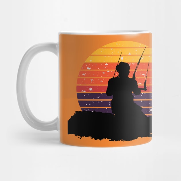 Kitesurfer Surfing The Wave Artistic Silhouette Retro Sunset by taiche